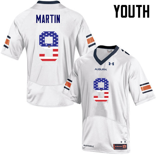 Youth #9 Kam Martin Auburn Tigers USA Flag Fashion College Football Jerseys-White - Click Image to Close